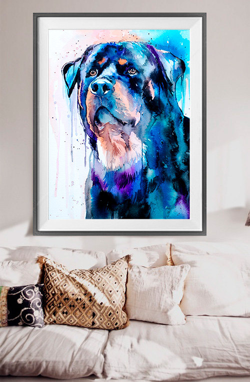 500x763 Rottweiler Watercolor Painting Print - Rottweiler Watercolor