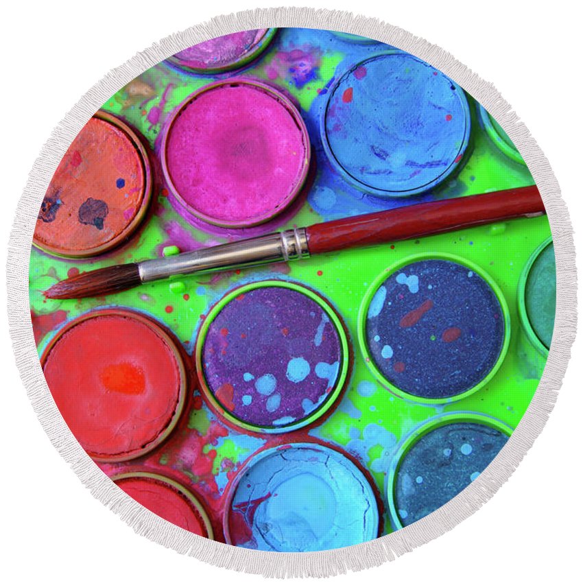 850x850 Watercolor Palette Round Beach Towel For Sale By Carlos Caetano - Round Watercolor Palette
