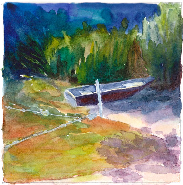 750x758 Lake Anza Watercolor Sketch Jana Bouc, Artist - Row Boat Watercolor