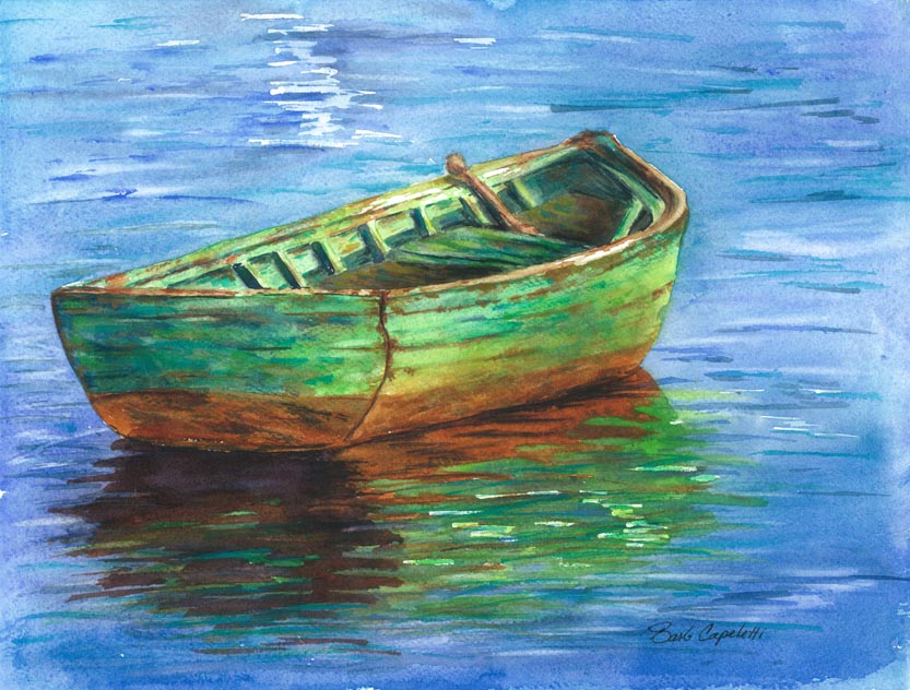 833x632 Man Overboard - Row Boat Watercolor