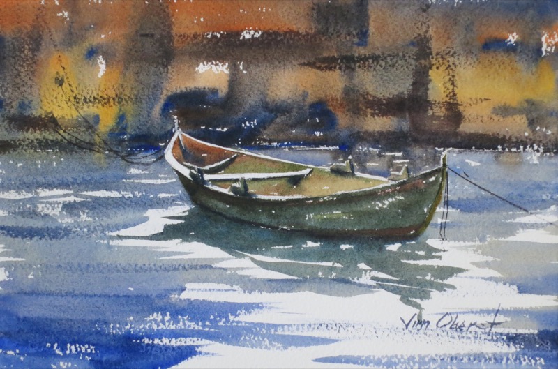800x529 Original Watercolor Painting Details - Row Boat Watercolor