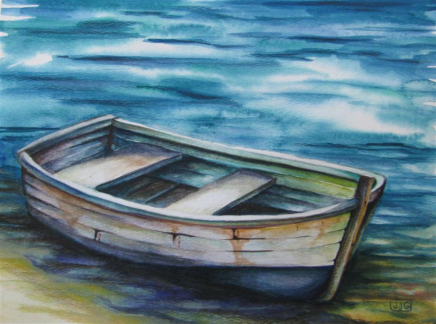 900x669 Beached Rowboat Jj Galloway - Row Boat Watercolor