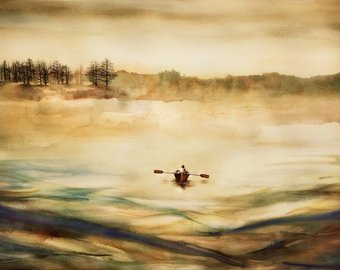340x270 Watercolor Art Daisies Watercolor Painting Print - Row Boat Watercolor