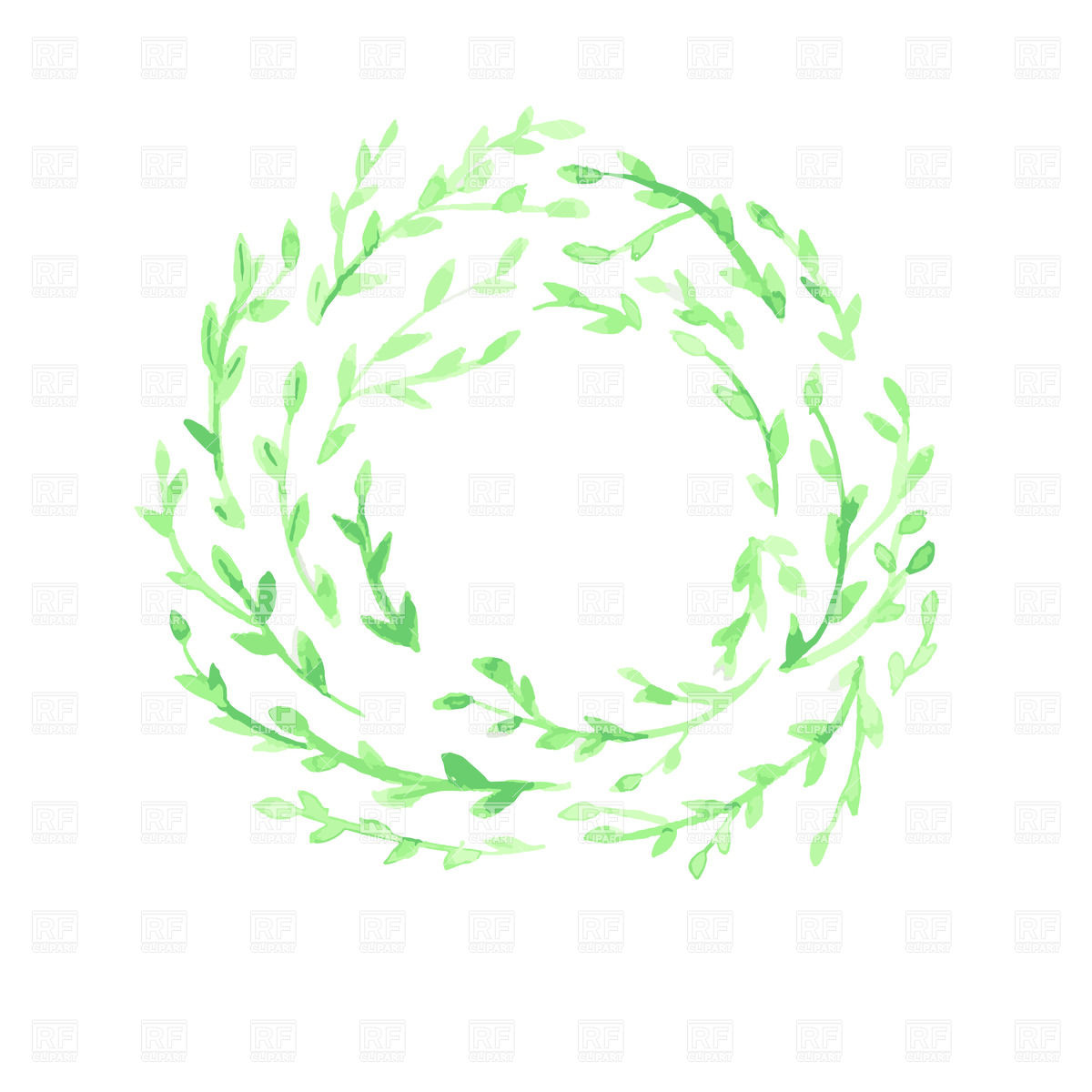 1200x1200 Green Watercolor Leaf Wreath On White Background Vector Image - Royalty Free Watercolor