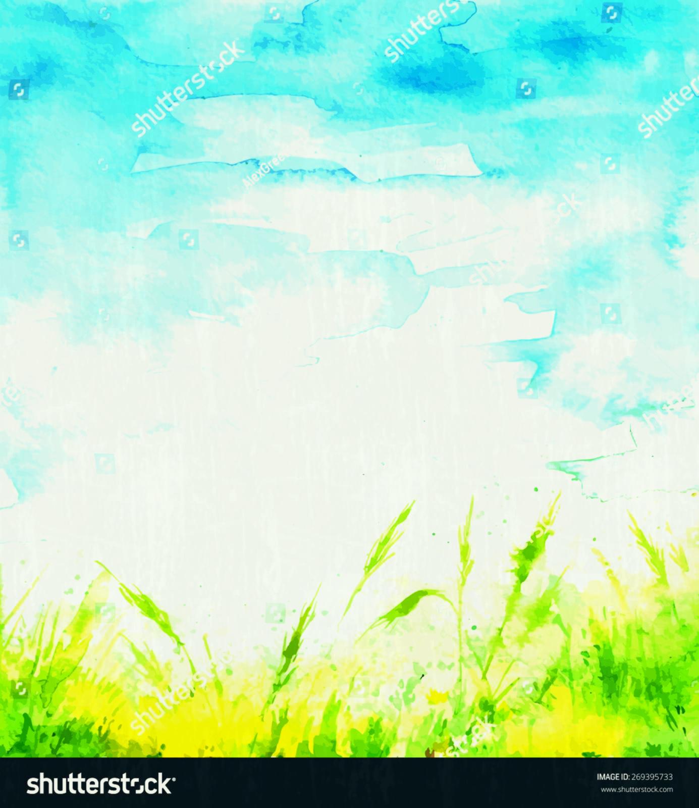 1385x1600 Watercolor Background Grass And Sky Stock Vector Hd Royalty Free - Royalty Free Watercolor