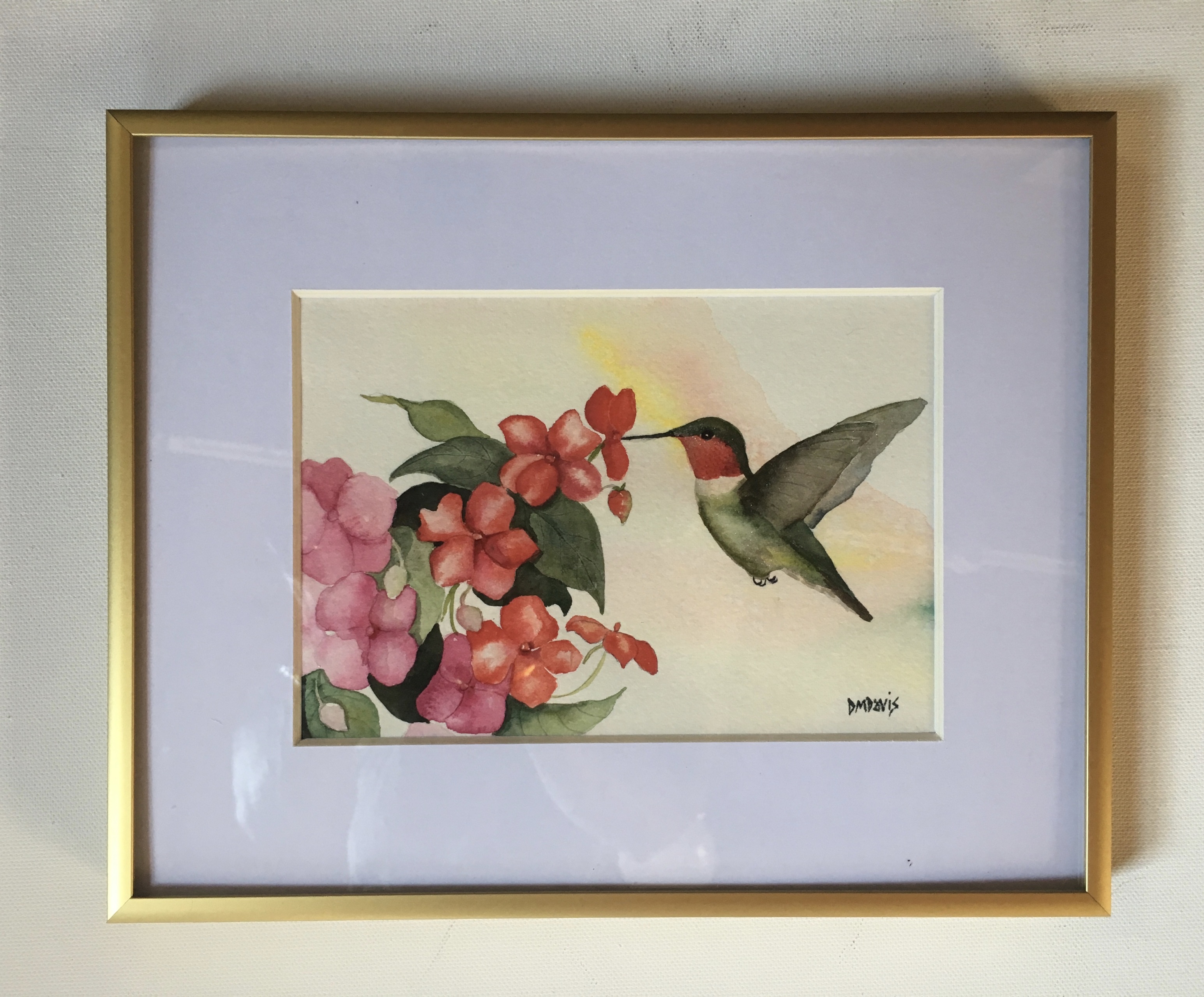 3090x2560 Watercolor Of A Ruby Throated Hummingbird With Impatiens, By Diana - Ruby Throated Hummingbird Watercolor