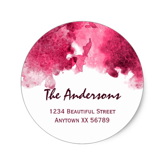 540x540 Red Ruby Watercolor Splatters Chic Address Classic Round Sticker - Ruby Watercolor