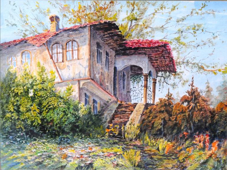 770x578 Original Ukrainian Russian Watercolors Home In A Village - Russian Watercolor