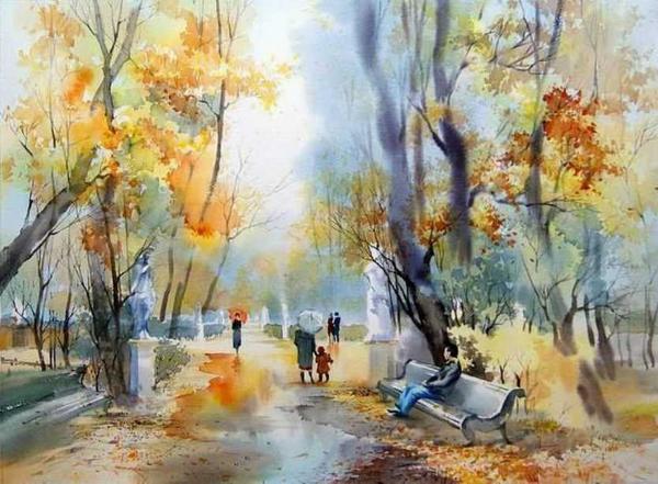 600x441 Oshi On Twitter Watercolor By Russian Artist Olga Litvinenko - Russian Watercolor
