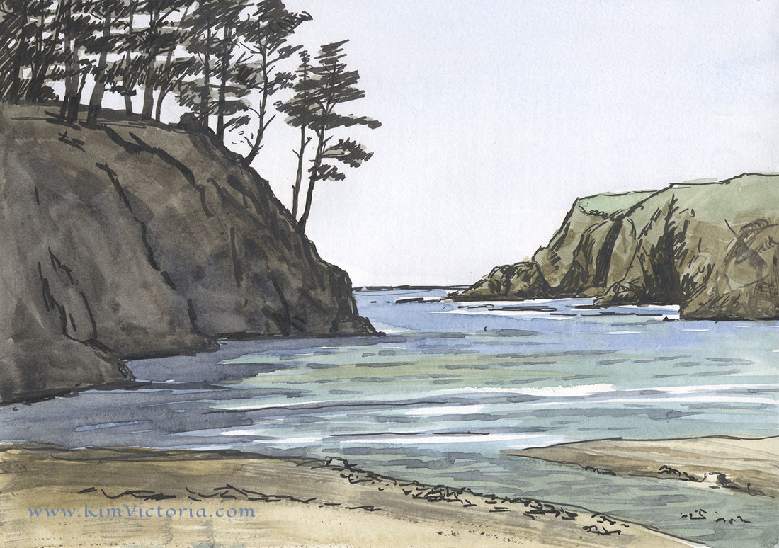 1100x774 Russian Gulch Beach Watercolor Painting - Russian Watercolor Paints