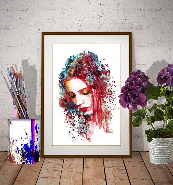 570x612 Sad Woman Watercolor Painting Watercolor Portrait - Sad Watercolor