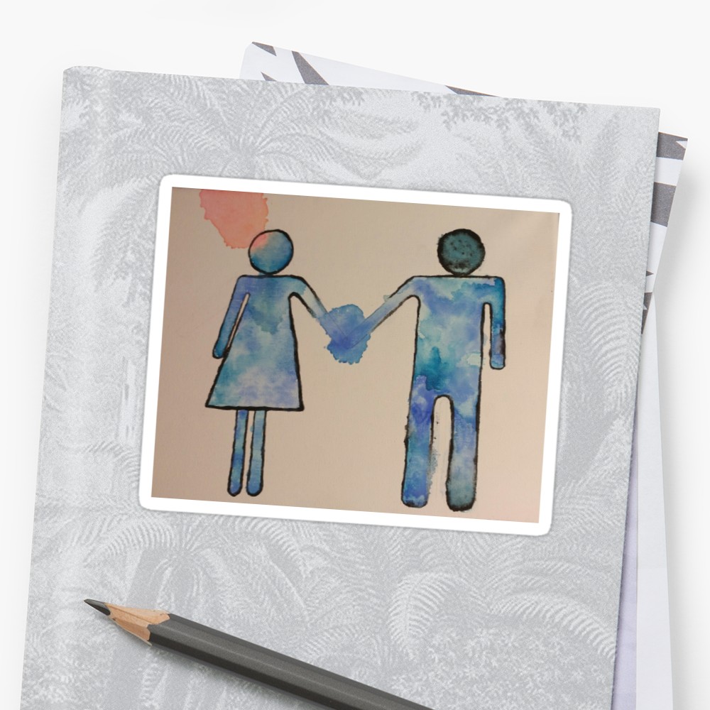 1000x1000 Sad Watercolor Couple Stickers By Malshrashra Redbubble - Sad Watercolor