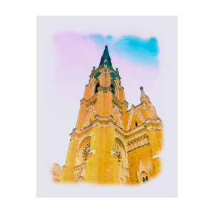 300x300 Catholic Church In Novi Sad Watercolor Painting By Neda Stefanovic - Sad Watercolor