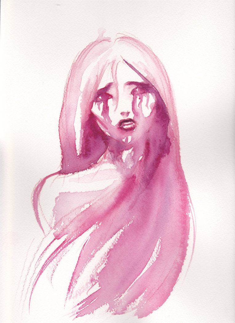 763x1048 Sad Girl In Pink By Nienor - Sad Watercolor Paintings