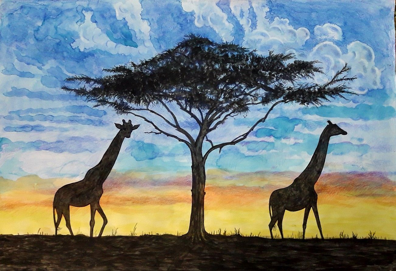 1302x891 Safari .. Watercolor Painting By Ali Shaikh Artist Painters Of - Safari Watercolor