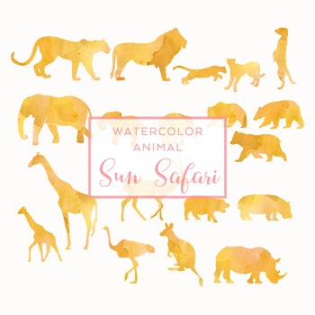 350x350 Watercolor Safari Animals Silhouettes Clip Art - Safari Watercolor