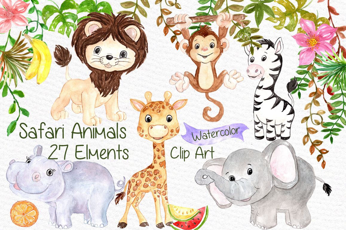 1158x772 Watercolor Safari Animals Clipart - Safari Watercolor