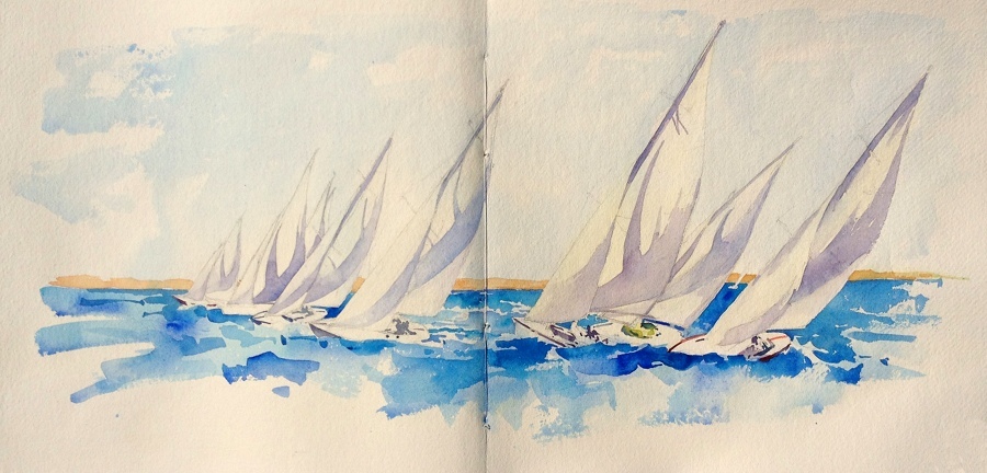 900x432 Sailboats Races 2 Sketchbook Watercolor Chris Carter Artist - Sailboat Paintings Watercolor