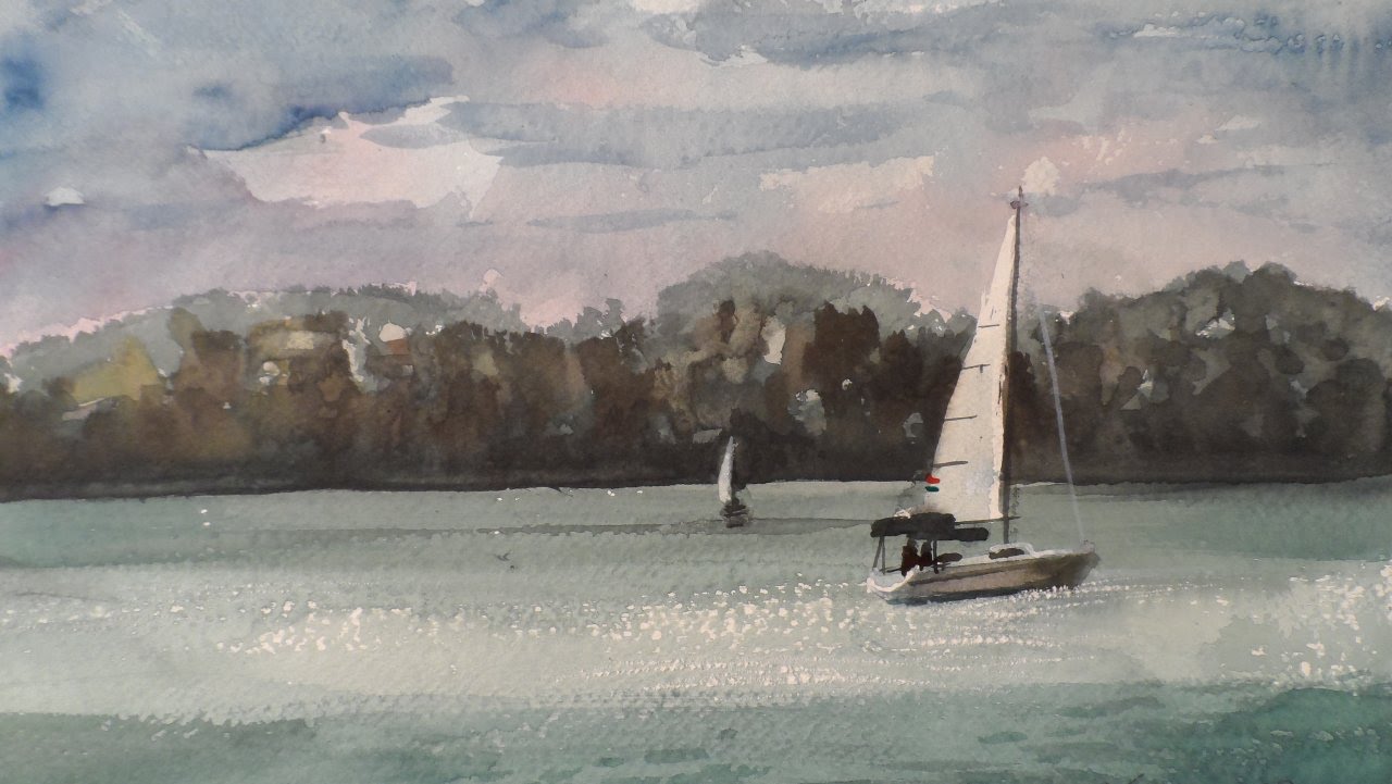 1280x721 Sailboats On Balaton Lake, Watercolour Painting - Sailboat Paintings Watercolor