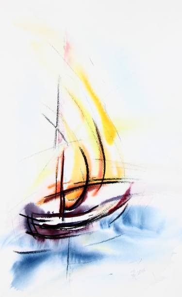 375x611 Just A Boat Painting By Dr Oliver Pfaff Saatchi Art - Sailboat Watercolor