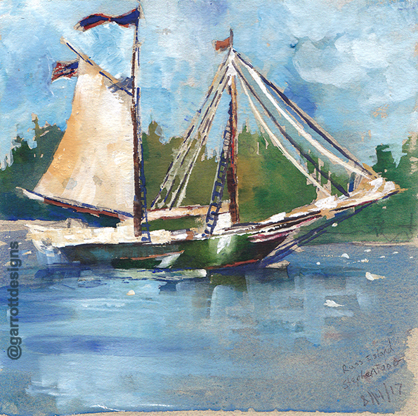 595x593 Schooner Stephen Taber Sailboat Watercolor Art - Sailboat Watercolor