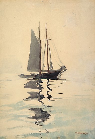378x550 Vintage Schooner Sailboat Watercolor Painting (1894) Posters By - Sailboat Watercolor