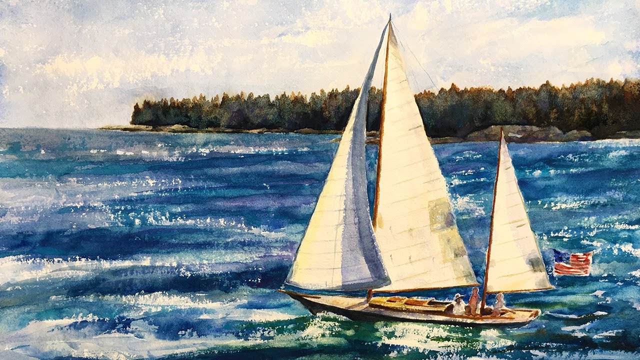 1280x720 Watercolor Painting Tutorial, Sailboat With Flag 4k - Sailboat Watercolor