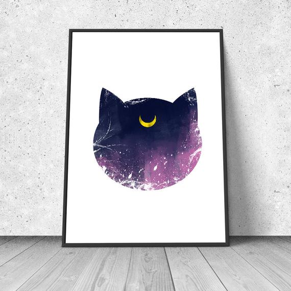 570x570 Luna Sailor Moon Inspired Watercolor Illustration Giclee Etsy - Sailor Moon Watercolor