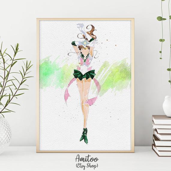 570x570 Sailor Moon Watercolor Sailor Jupiter Sailor Moon Print Etsy - Sailor Moon Watercolor