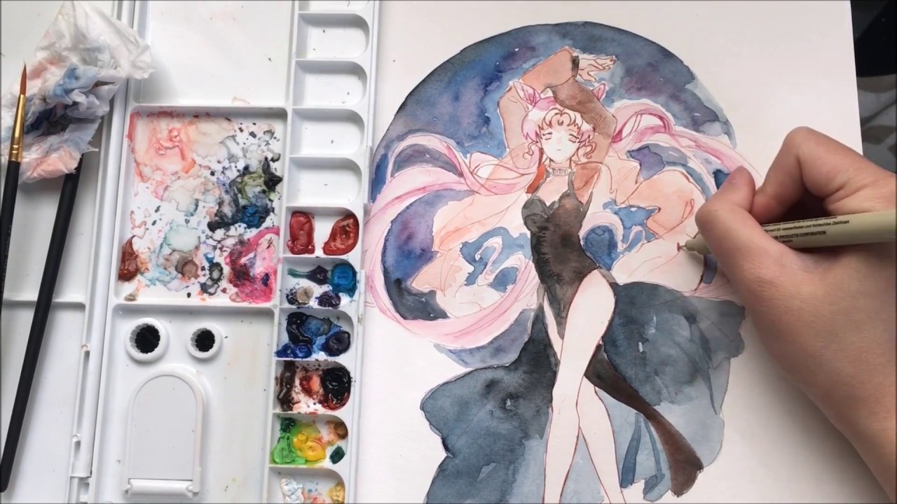 1280x720 Moon Black Lady Speedpaint - Sailor Moon Watercolor