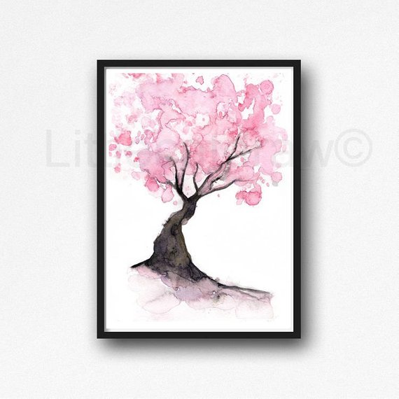 570x570 Cherry Blossom Tree Watercolor Painting Print Bedroom Wall Etsy - Sakura Tree Watercolor