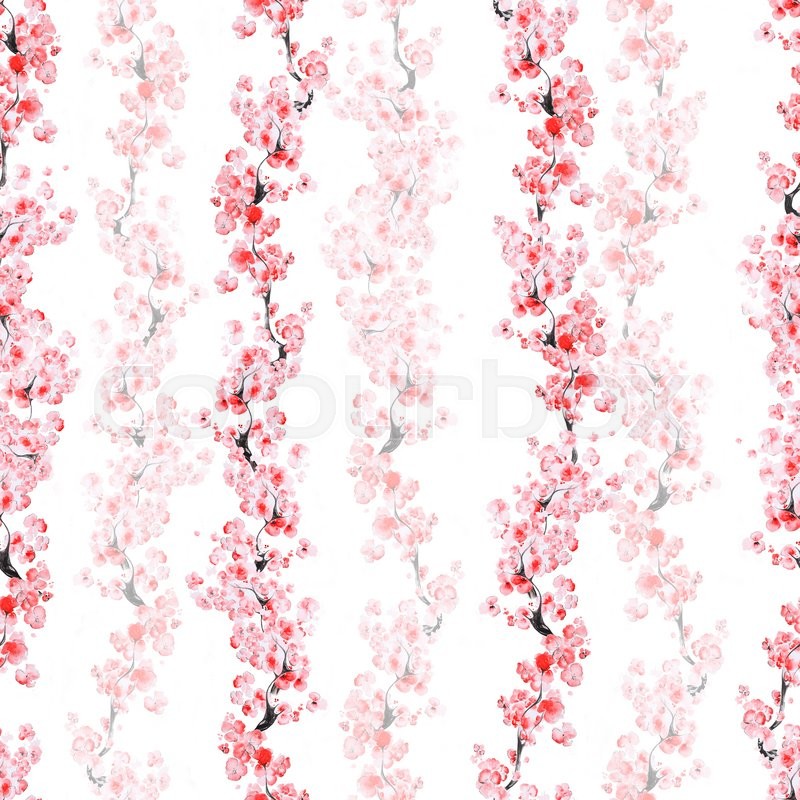 800x800 Seamless Pattern With Watercolor Branches Of Blossom Sakura On - Sakura Watercolor