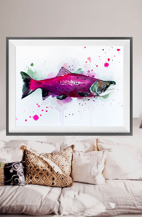 500x763 Sockeye Salmon Watercolor Painting Print - Salmon Watercolor