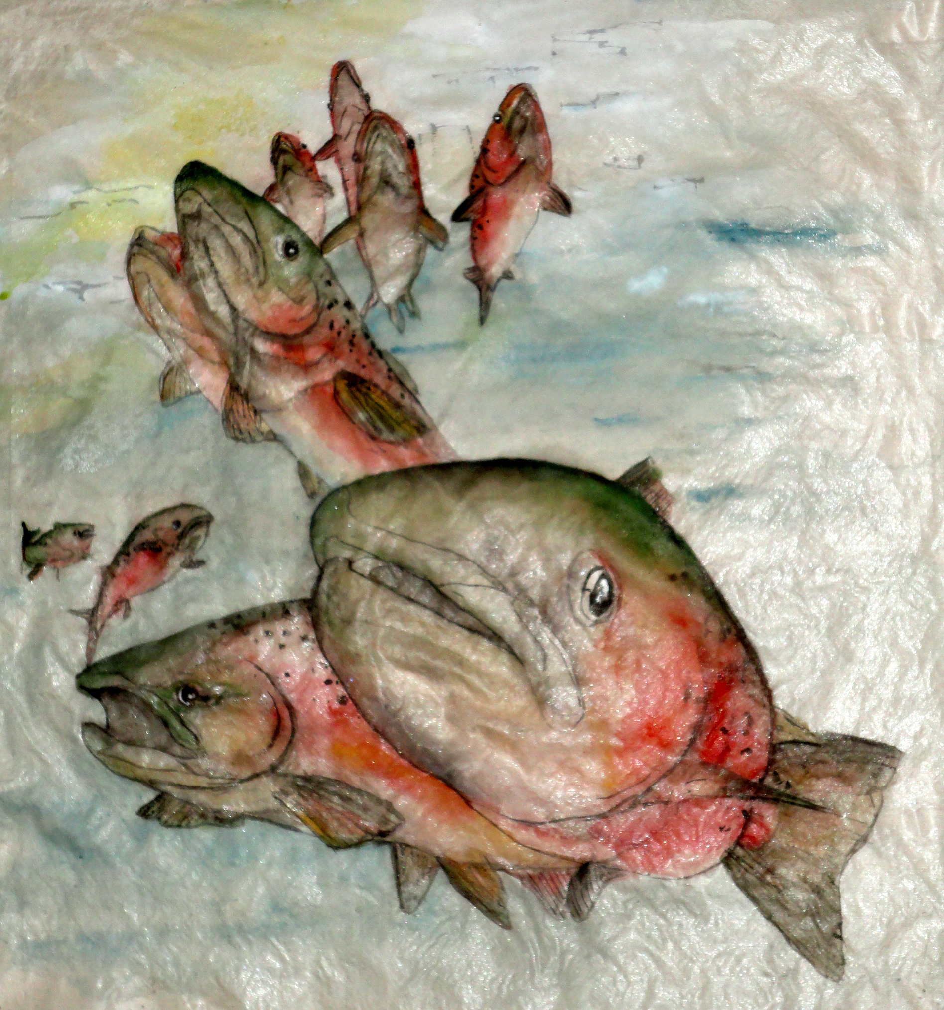 1895x2029 Debbi Chan Artwork Salmon Swim Original Watercolor Fish Art - Salmon Watercolor