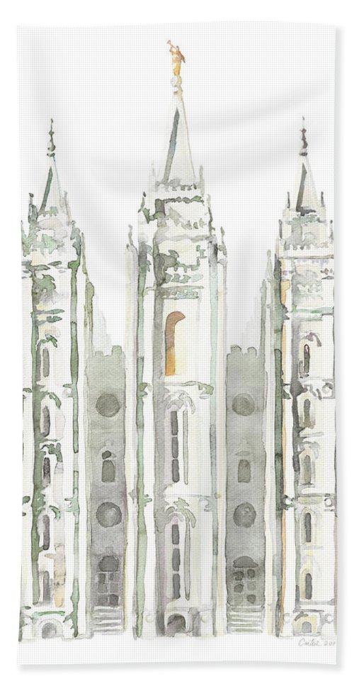 500x967 Salt Lake City Temple Watercolor, Gray Bath Towel For Sale By - Salt Lake Temple Watercolor