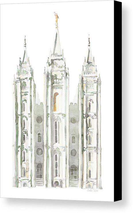 463x740 Salt Lake City Temple Watercolor, Gray Canvas Print Canvas Art - Salt Lake Temple Watercolor
