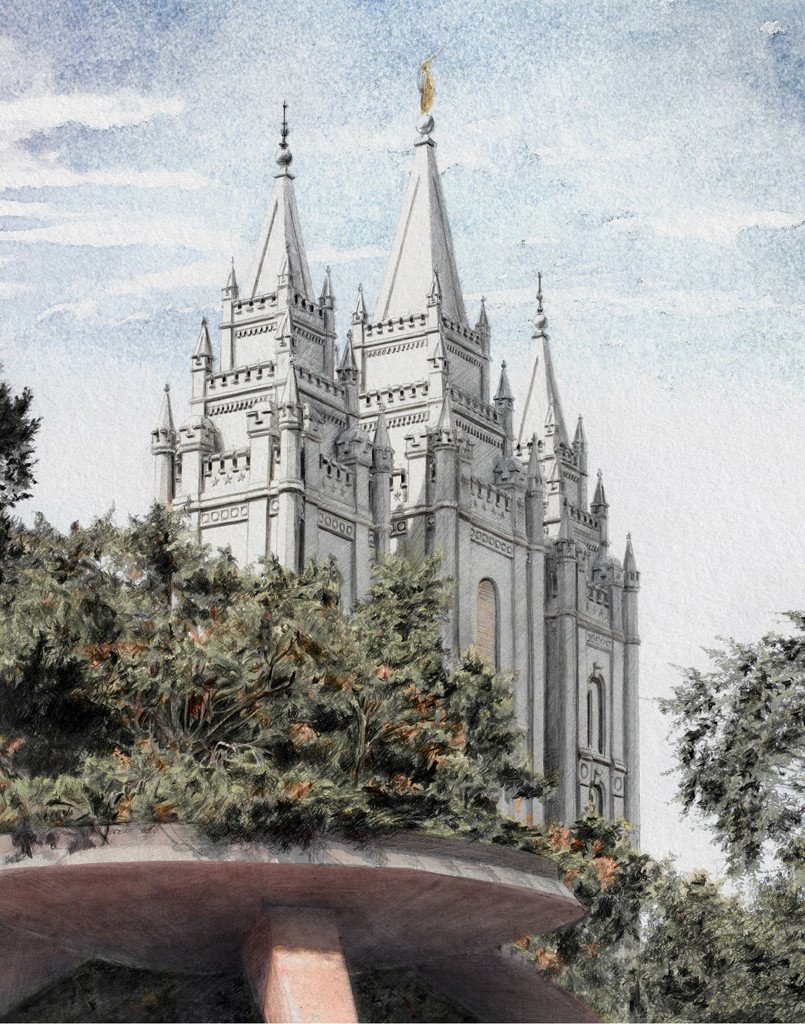 805x1024 Salt Lake Temple - Salt Lake Temple Watercolor