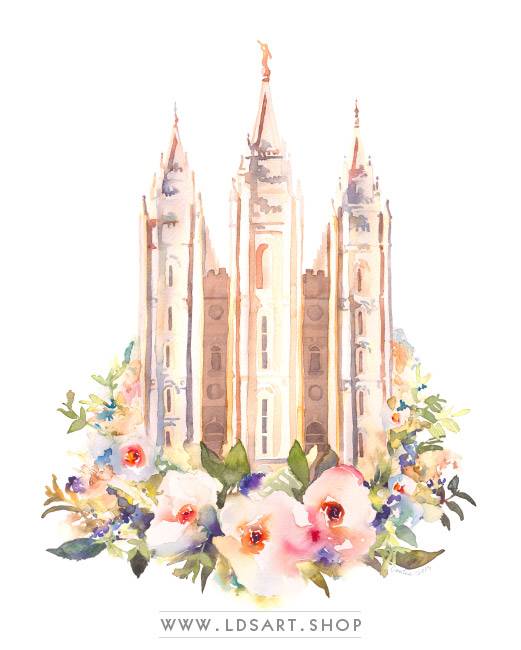 521x650 Salt Lake Temple Watercolor Painting Floral Lds Art Shop - Salt Lake Temple Watercolor