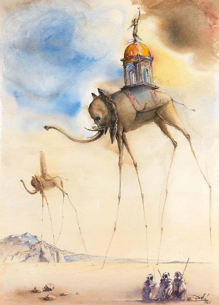 736x1024 Salvador Elephant Spatiaux. - Salvador Dali Watercolor