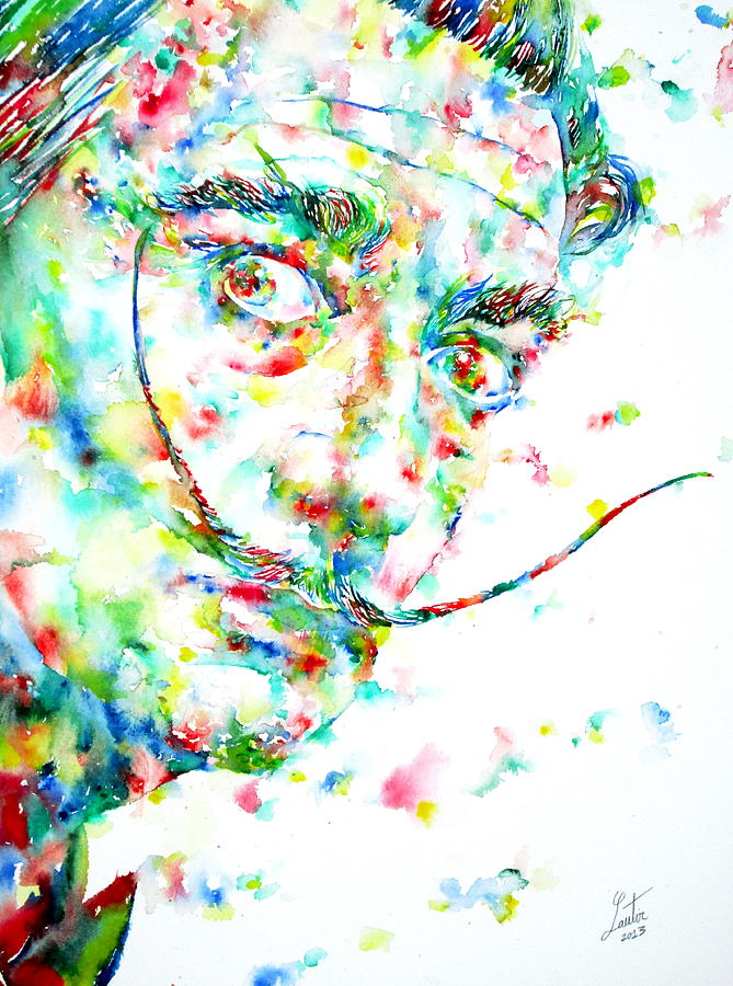 669x900 Salvador Dali Watercolor Portrait Painting By Fabrizio Cassetta - Salvador Dali Watercolor