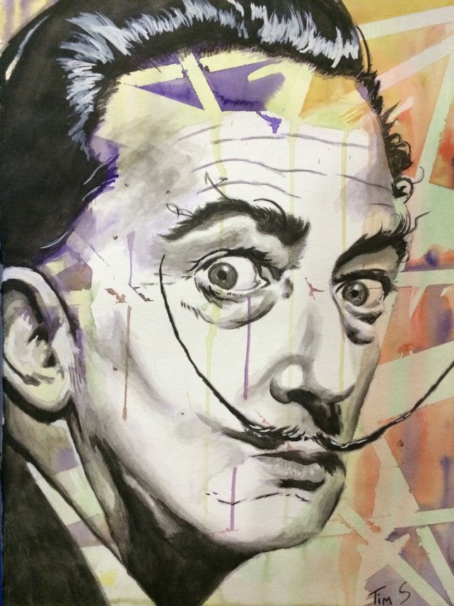 642x856 Salvador Dali Watercolor Print Etsy - Salvador Dali Watercolor