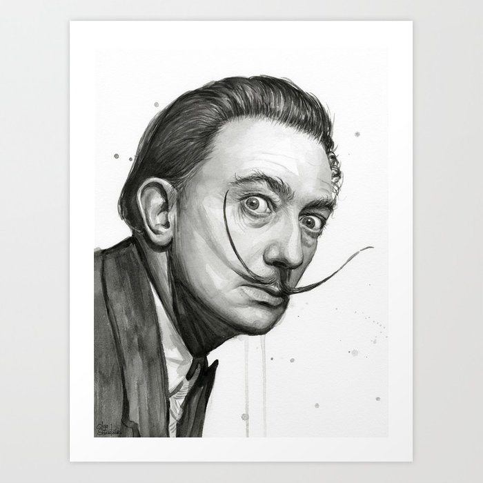 700x700 Dali Artist Watercolor Portrait Art Print By Olechka Society6 - Salvador Dali Watercolor