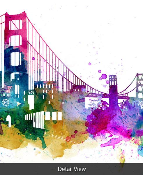 491x600 San Francisco, Watercolor Skyline Art Print, Wall Art San - San Francisco Watercolor