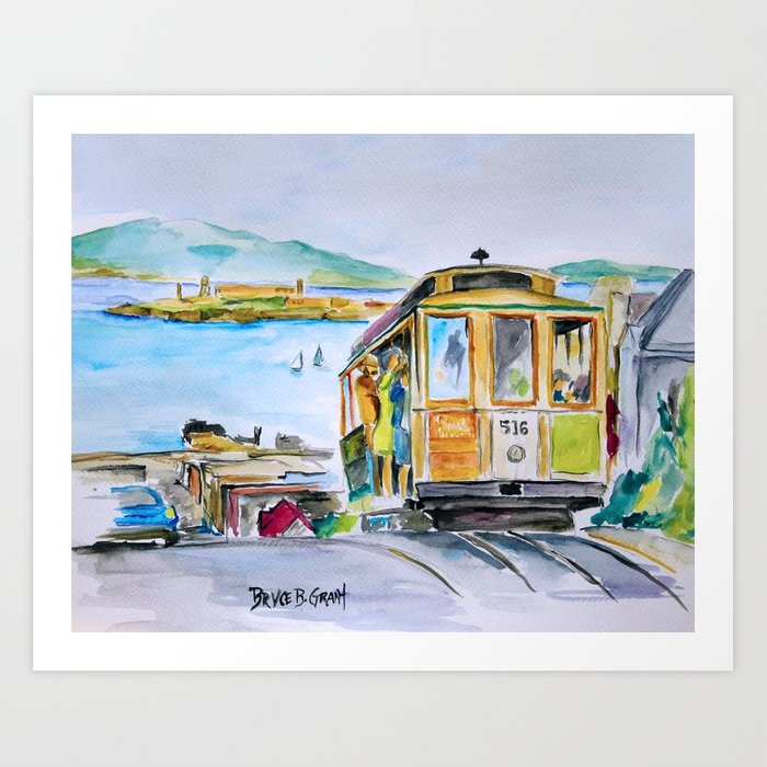 700x700 San Francisco Cable Car Watercolor Art Print By Brucegrant58 - San Francisco Watercolor