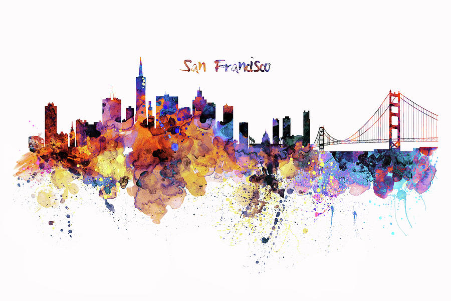 900x600 San Francisco Watercolor Skyline Mixed Media By Marian Voicu - San Francisco Watercolor