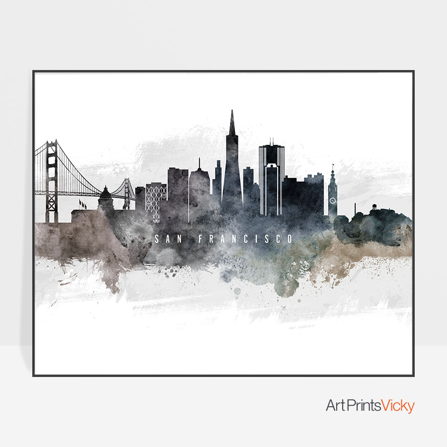 900x900 San Francisco Art Poster Watercolor Artprintsvicky - San Francisco Watercolor