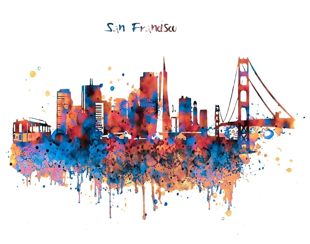 1000x786 San Francisco Watercolor Skyline By Marian Voicu Redbubble - San Francisco Watercolor