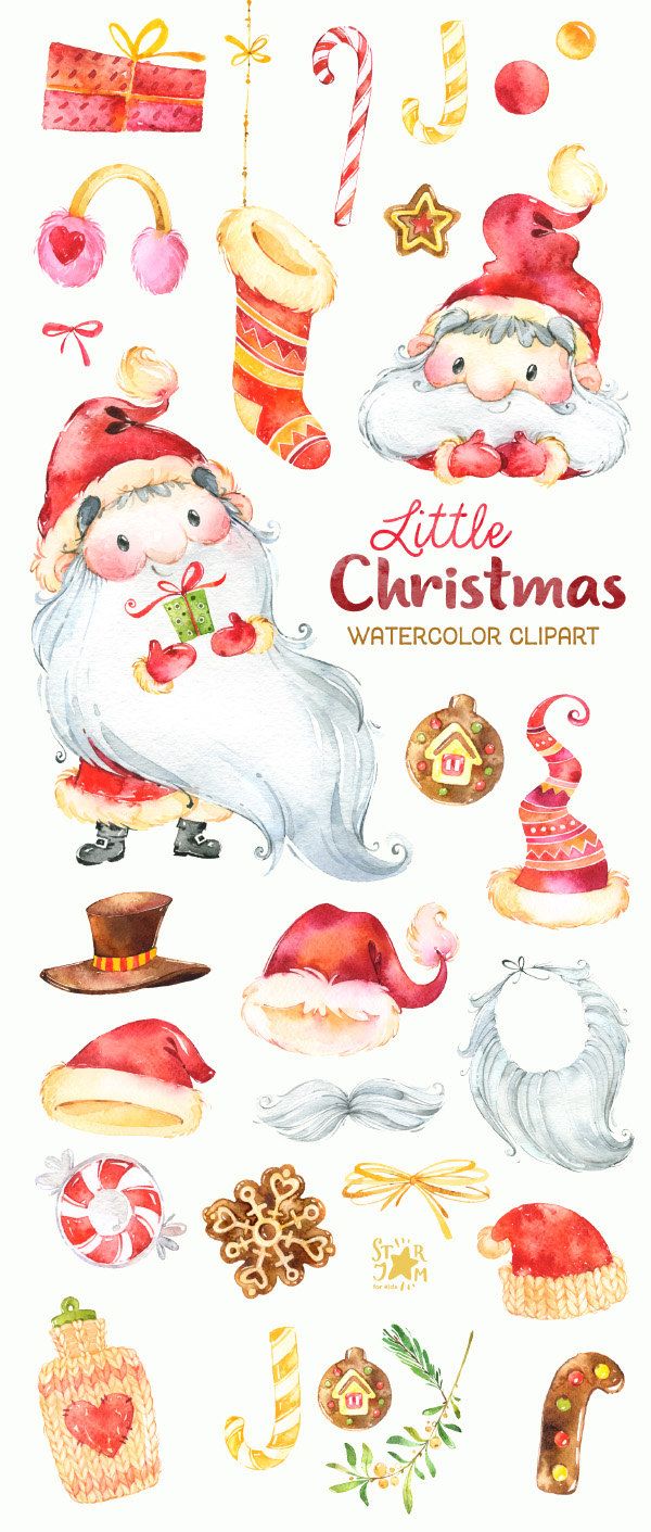 600x1411 Little Christmas. Watercolor Clipart, Santa Claus, Winter, Cute - Santa Claus Watercolor