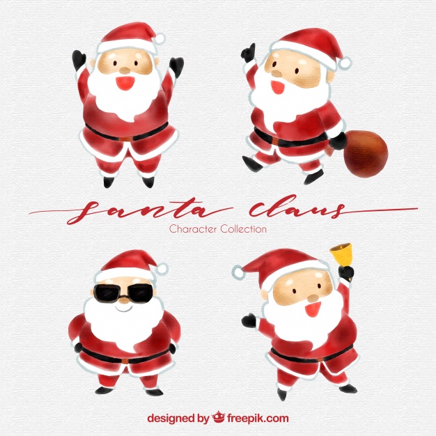 626x626 Pack Of Four Watercolor Santa Claus Characters Vector Free Download - Santa Claus Watercolor
