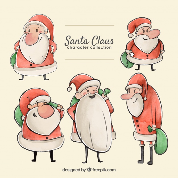 626x626 Set Of Hand Drawn Watercolor Santa Claus Characters Vector Free - Santa Claus Watercolor